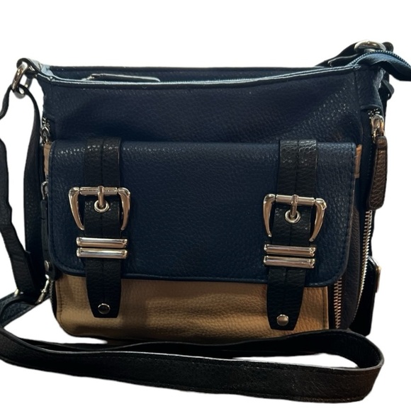 Jessica Simpson Handbags - Jessica Simpson Vegan Crossbody Bag Blue/Cream Small